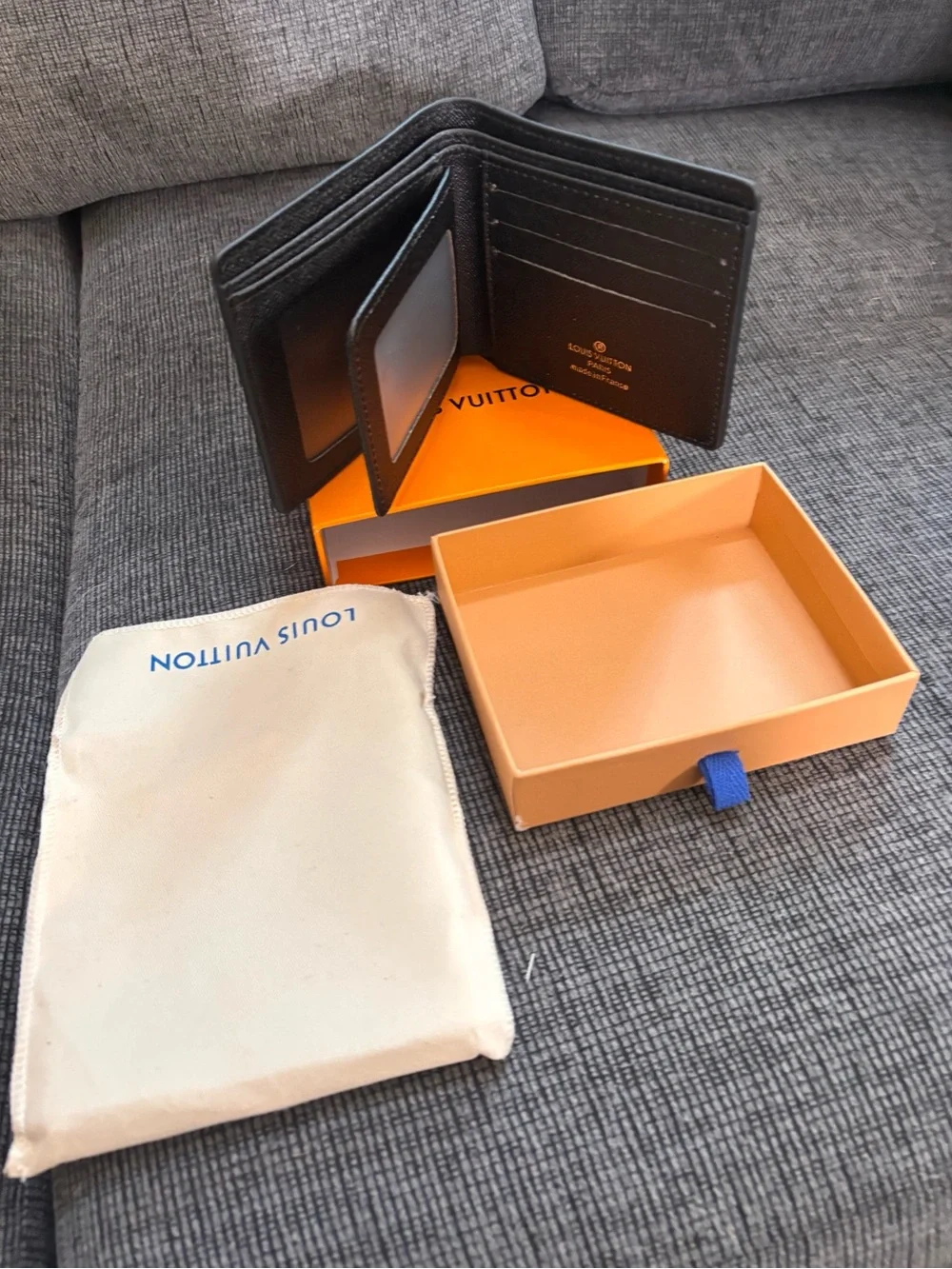 Louis Vuitton Black Monogram Bi-Fold Wallet with Orange Box